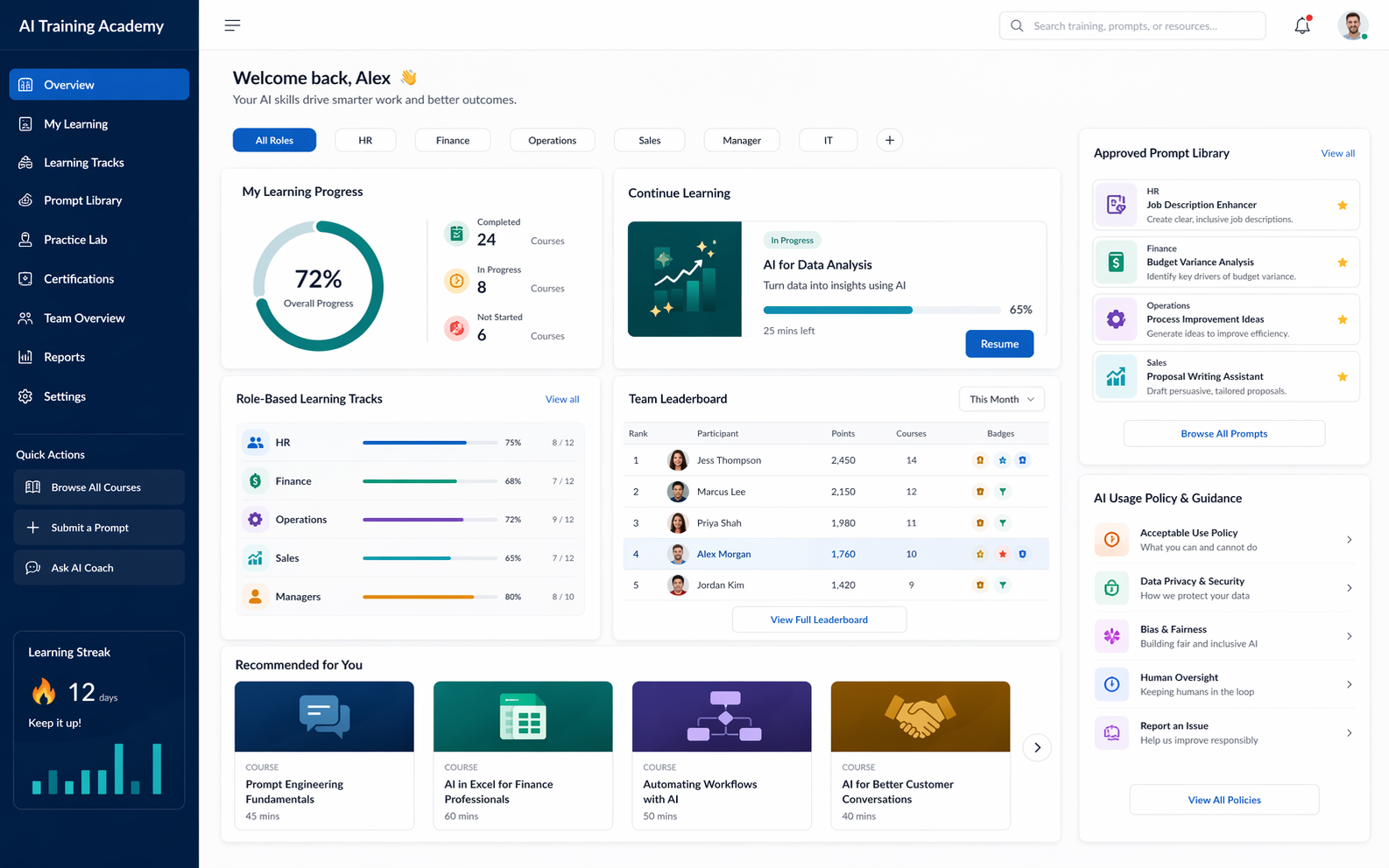 AI workforce training console interface