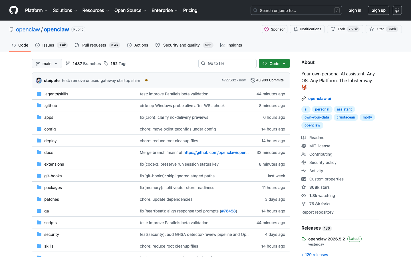 OpenClaw installation and resources homepage screenshot